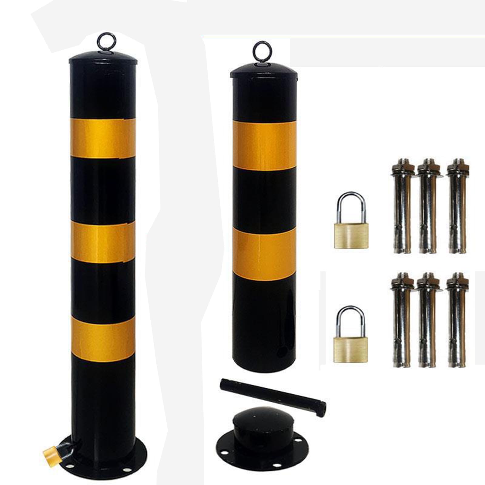 WDSOPK Parking Safety Bollard Post,2 Pack Steel Driveway and Sidewalk Barrier with 2 Lock and 6 Anchor Bolts （80cm）