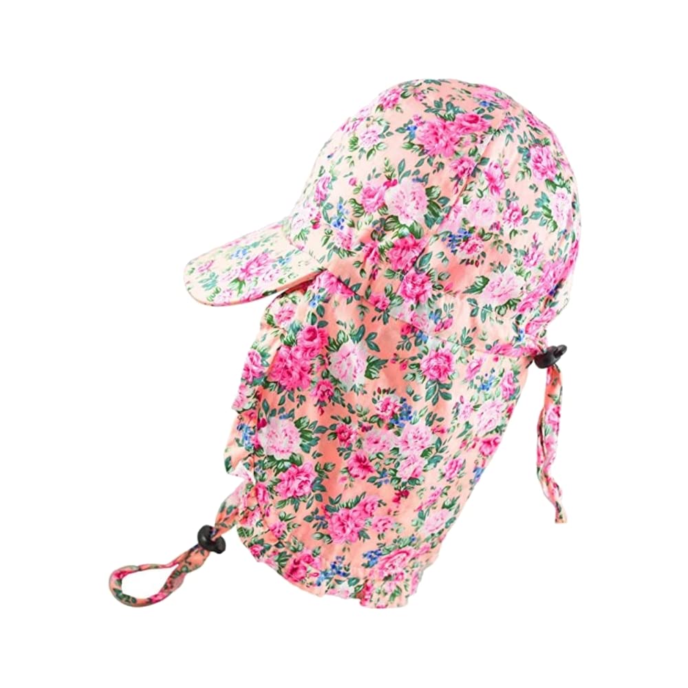 Baby Togs Kids Sun Hat, Girls Sun Cap with Neck Flap, Children Legionnaire Hat, Legionnaires Cap with Floral Pattern, Pink, 2, 4 Years
