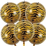 6Pcs 22 Inch Tiger Print Balloons Big Tiger Stripe Balloon 4D Inflatable Large Round Tiger Pattern Balloon Birthday Party Decorations for Woodland Safari Jungle Party Baby Shower Kids Girls Boys Adult