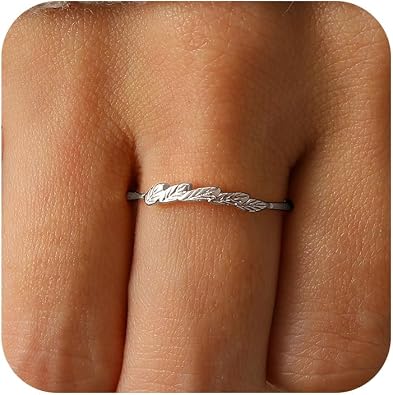 Olive Branch Leaf Ring for Women 925 Sterling Silver Leaves Rings 14K Plated Gold Stackable Rings for Her Promise Wedding Christmas Graduation Jewelry Gifts