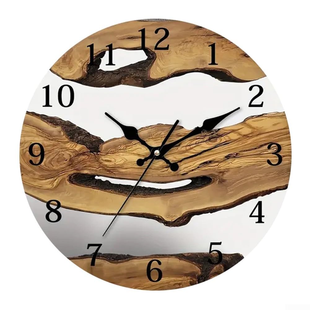 Horloge murale silencieuse de 30 cm avec cadran noble imitation grain de bois vintage