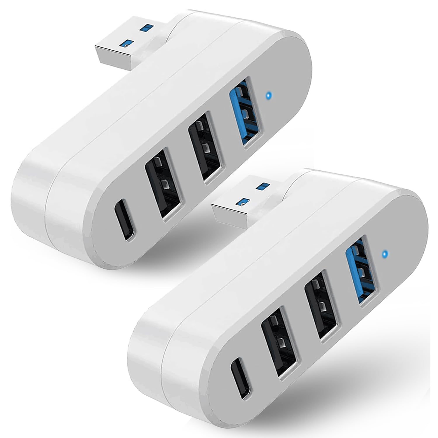 Rotating 4-in-1 USB 3.0 Hub with 3 USB Ports and USB C Port, High-Speed Data Adapter for Laptop, PC and MacBook 2 Pack USB 3.0 Hub, 4 Port Adapter with USB C for Laptop MacBook