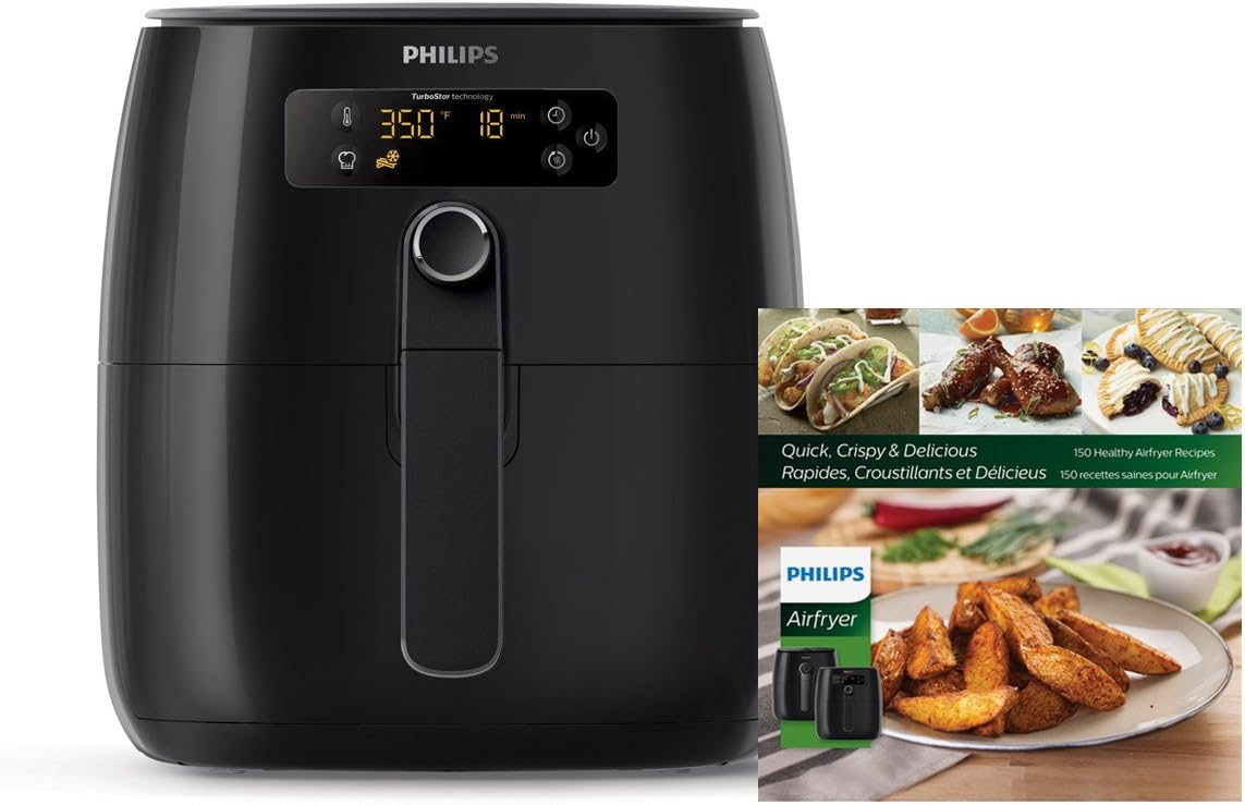 Philips TurboStar Technology Airfryer with Cookbook, Digital Interface, 1.8lb/2.75qt- HD9641/99