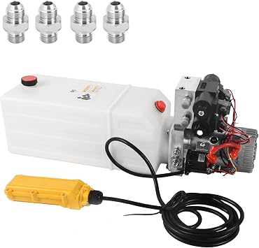 8 Quart Hydraulic Pump 12V DC Hydraulic Power Unit Double Acting Double Solenoid Hydraulic Pump with Plastic Reservoir for Dump Trailer Car Lifting Platforms
