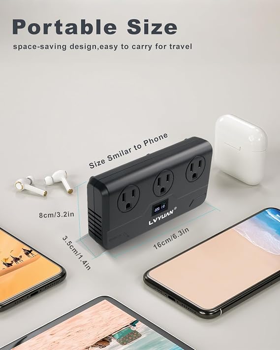 220V to 110V Voltage Converter for European Travel, LVYUAN Universal Travel Adapter US to Europe with UK/EU/AU Power Plug Adapter, Step Down Transformer for Hair Straightener Curling Iron CPAP (Black)