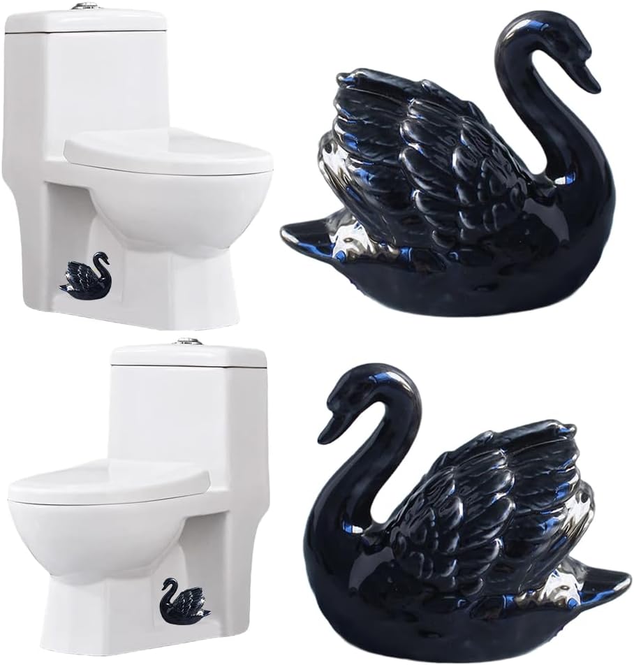 2PCS Toilet Bolt Covers Decorative, Ceramic Toilet Bolt Caps Decorative, Funny Toilets Screw Cover Caps, Lovely Swan Toilets Bowl Bolt Covers, Easy Installation Bathroom Accessories (Black)