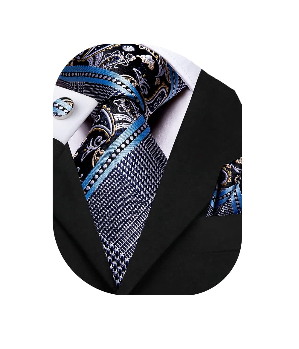 Dubulle Mens Tie Set Necktie and Pocket Square with Cufflinks Gift Box