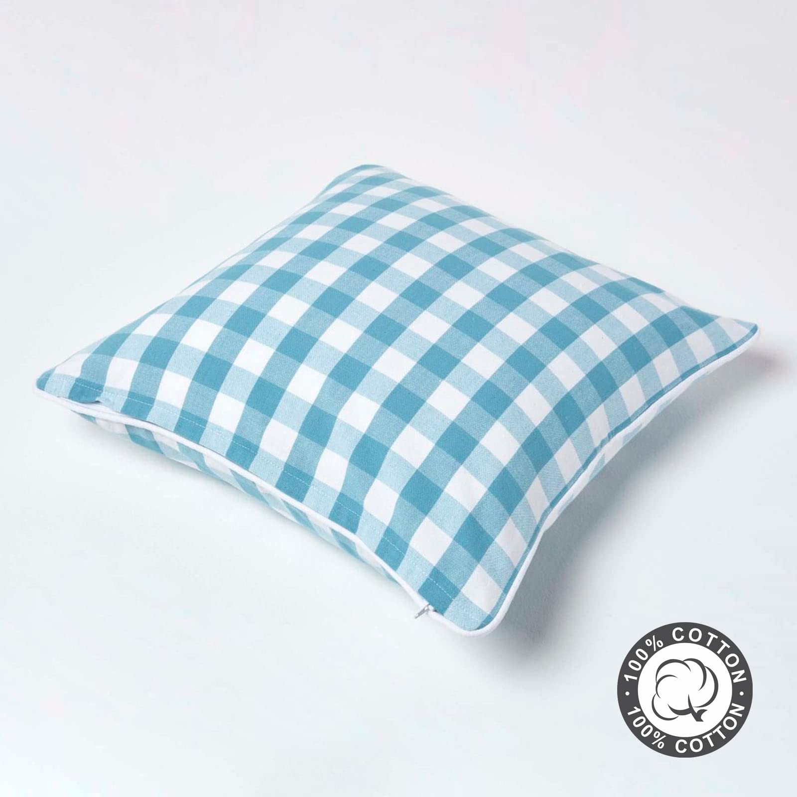Homescapes Cuscino Quadrato 60x60 Cm In Cotone – Percalle Check Beige/Bianco, Imbottito E Lavabile