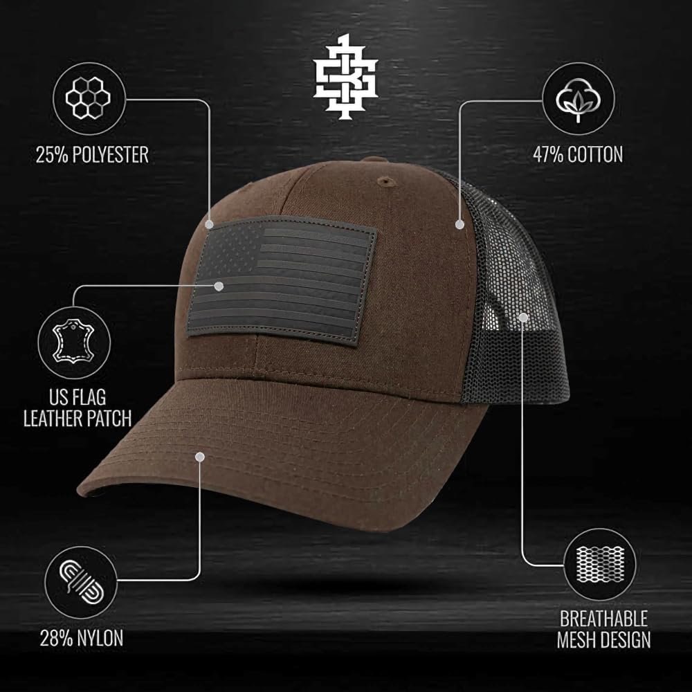 13 STRIPES American Flag Hat – Leather Patch Mesh Back Snapback Hat for Men & Women USA Flag Trucker Hat, Casual Unisex Hat - Image 6