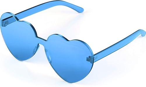 Maxdot - Lentes de sol transparentes sin marco con forma de corazón para fiestas