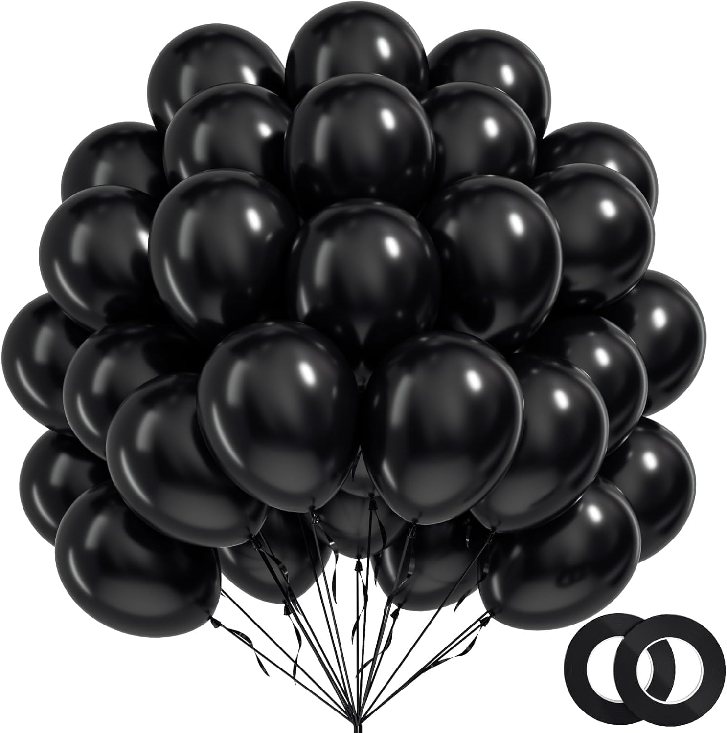 BAUANOOY 100pcs Black Balloons 12 inch, Black Latex Balloons with Ribbon for Graduation Birthday Party Decorations