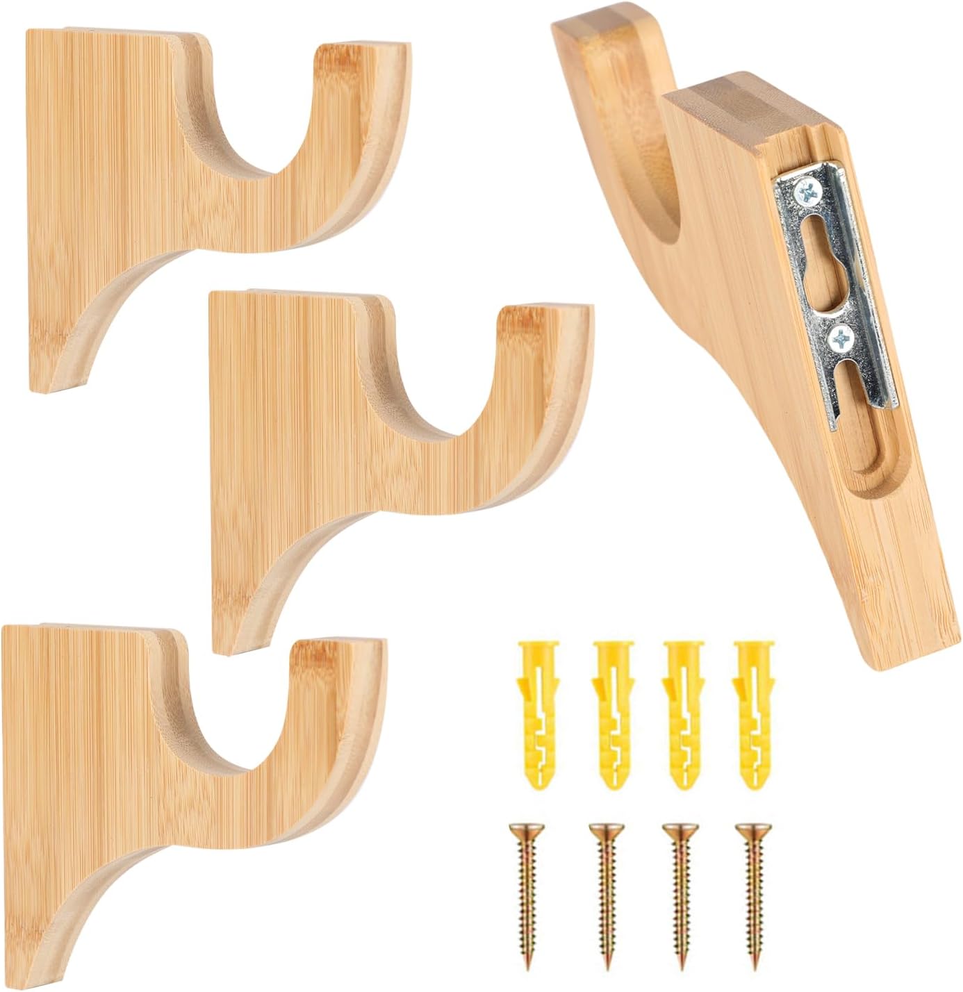 2Pcs Wooden Curtain Rod Brackets, Multipurpose Curtain Rod Bracket, Suitable for 2-inch Diameter Rods with 3 1/2 inch Returns, for Bathroom Bedroom Livingroom Kitchen (4Pcs-Wood)