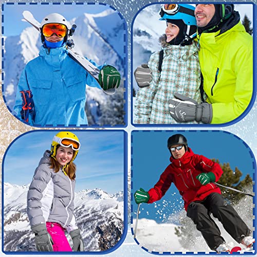 2 Pairs Mens Ski Gloves Waterproof Winter Snow Gloves Mittens For Men Women Adjustable Nonslip For Cold Weather Skiing (Gray, Green) #TOP4