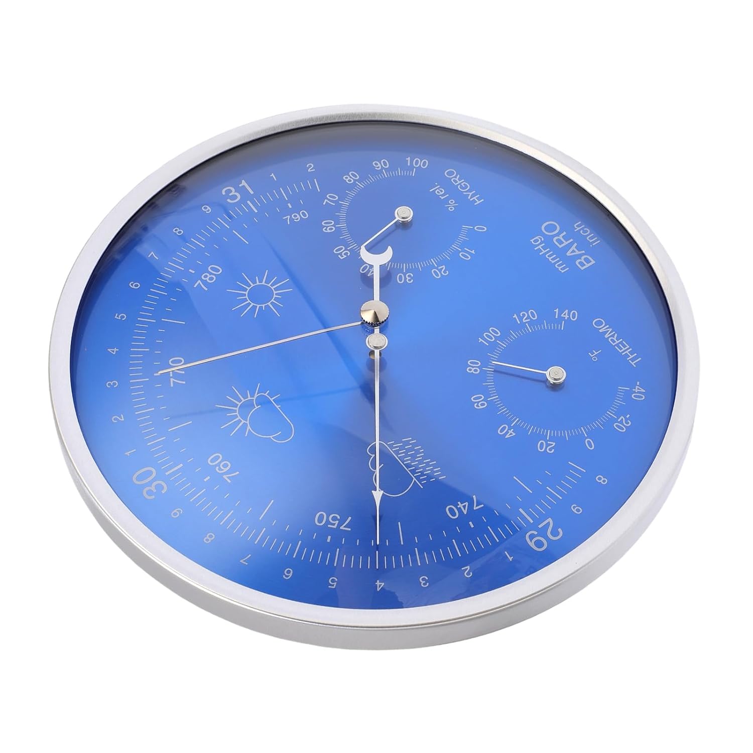 Thermometer Barometer Hygrometer, 3 in 1 All Season Wall Hanging Indoor Outdoor, Accurate Blue 180mm, Aluminum Alloy, Fahrenheit Weather Instrument