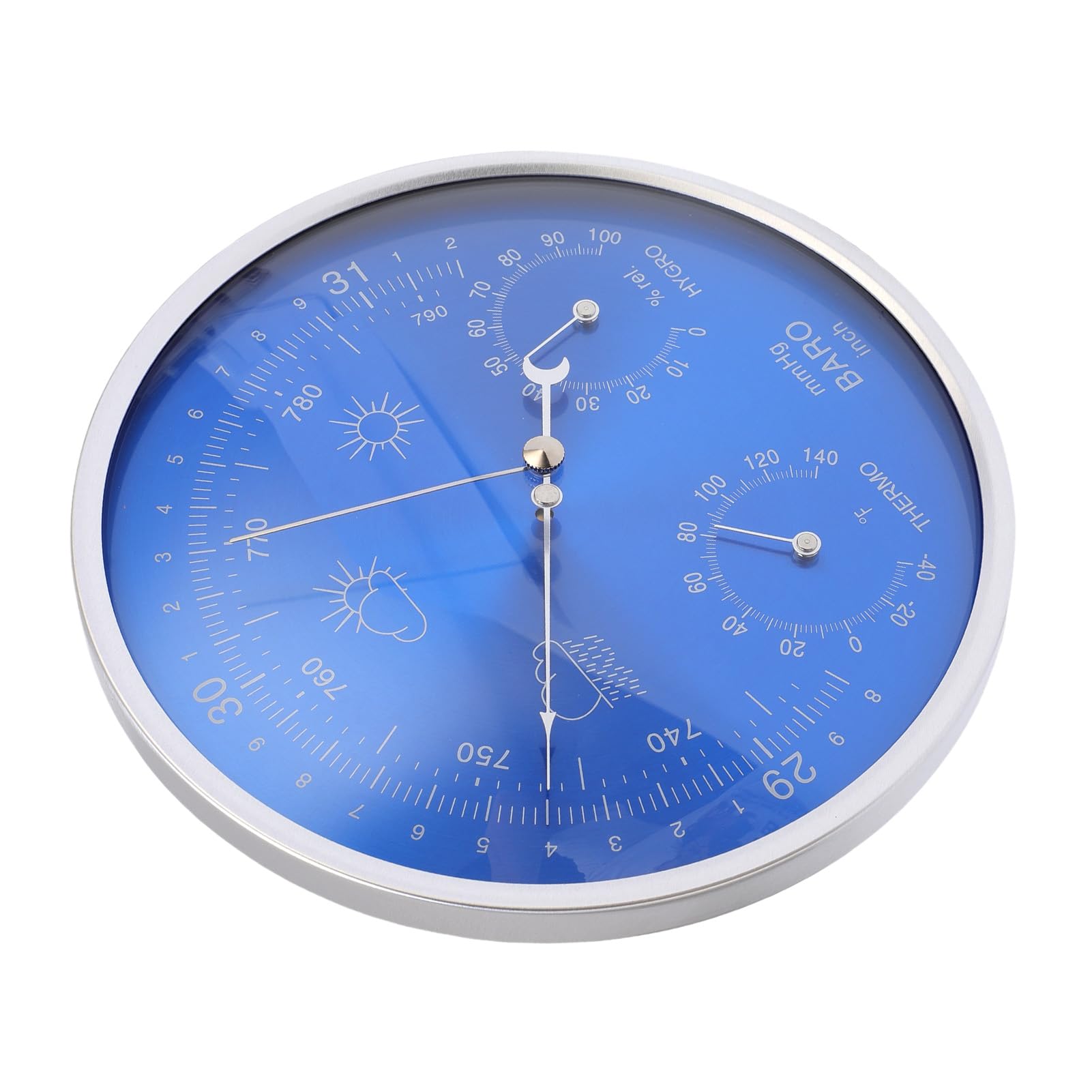 Elprico Wallhanges Thermomètre Baromètre Hygromètre Unités Impériales pour Les Intérieurs à L'extérieur Bleu 180 Mm
