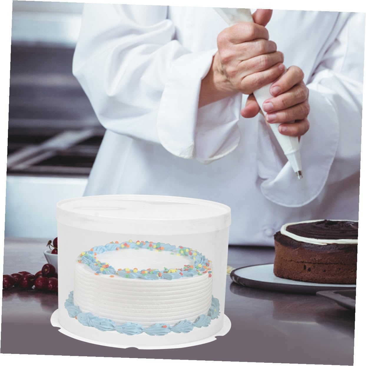 5pcs round Cake Boxes with Lids 8-inch Plastic Single-layer Birthday Cake Carriers for Delicate Preservation and Transport