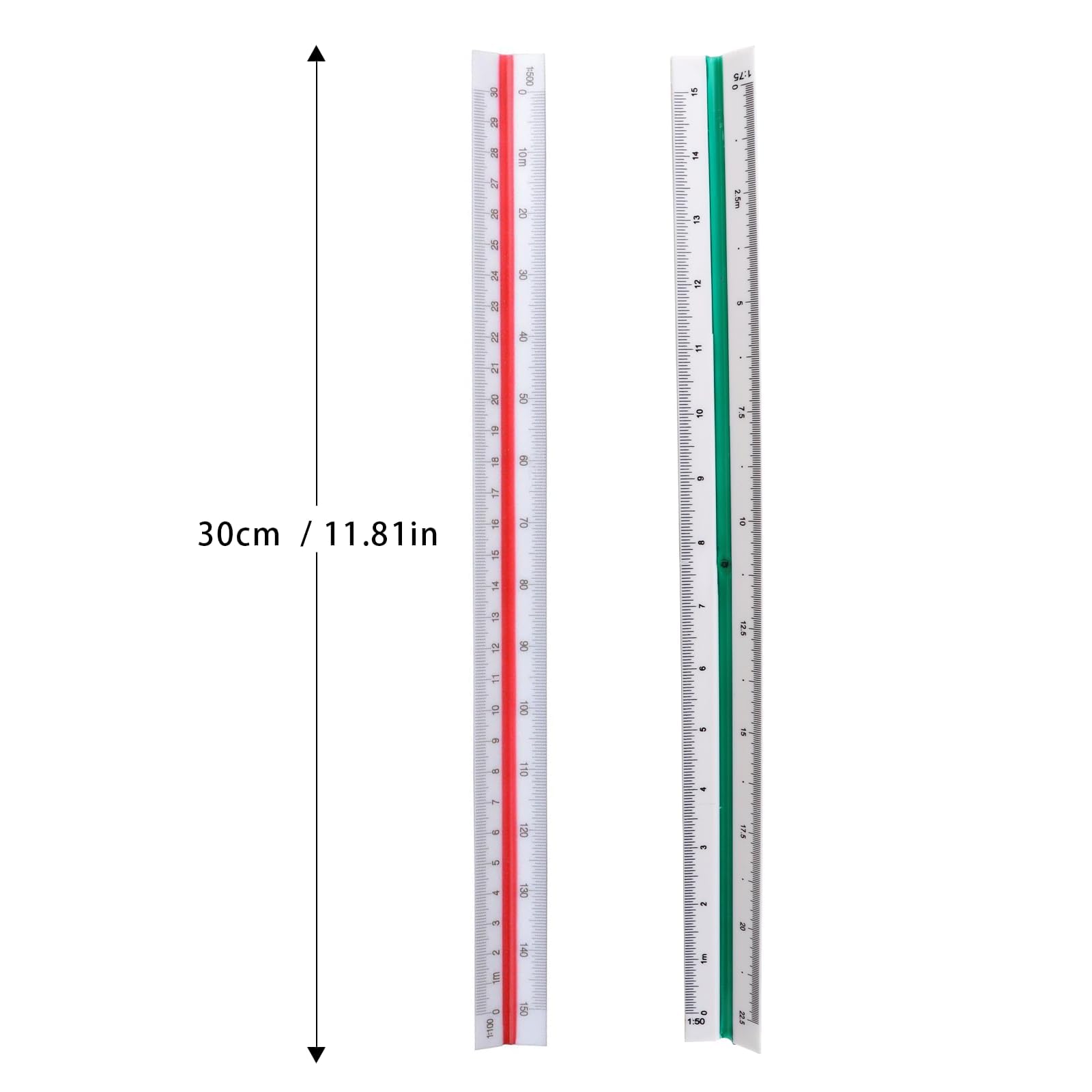 2 Piezas 30 cm Profesional Escalímetro de Precisión Regla Métrica Triangular para Arquitectos Ingenieros - 1:20 1:25 1:50 1:75 1:100 1:125/1:100 1:200 1:250 1:300 1:400 1:500 (Blanco)