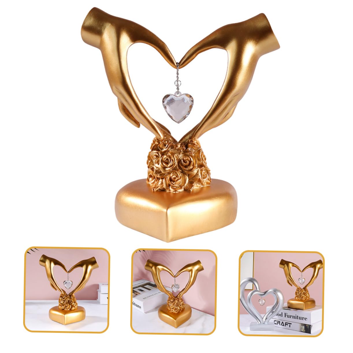 Zerodeko Herzgeste Statue Gold aus Kunstharz für Hochzeit und Valentinstag