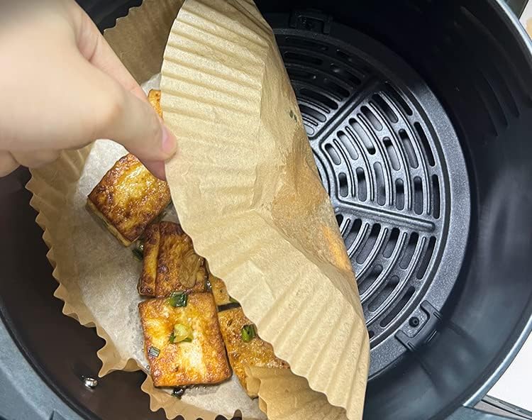 Miniatura 5 de Papel para freidora de aire, 100 unidades redondas antiadherentes, papel pergamino, desechable, para freidora de aire y microondas, 7.9 pulgadas