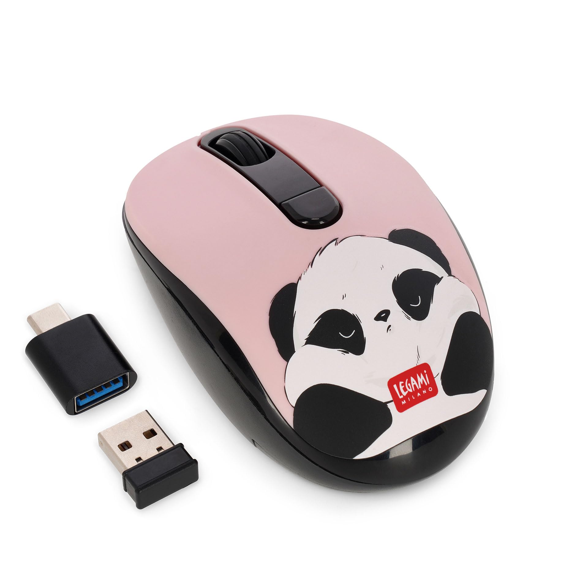 Mouse Wireless Legami Genius – Ultra Compatto, Ricevitore USB E Adattatore Type-C, 3 DPI, Design Ambidestro, Tema Colorato