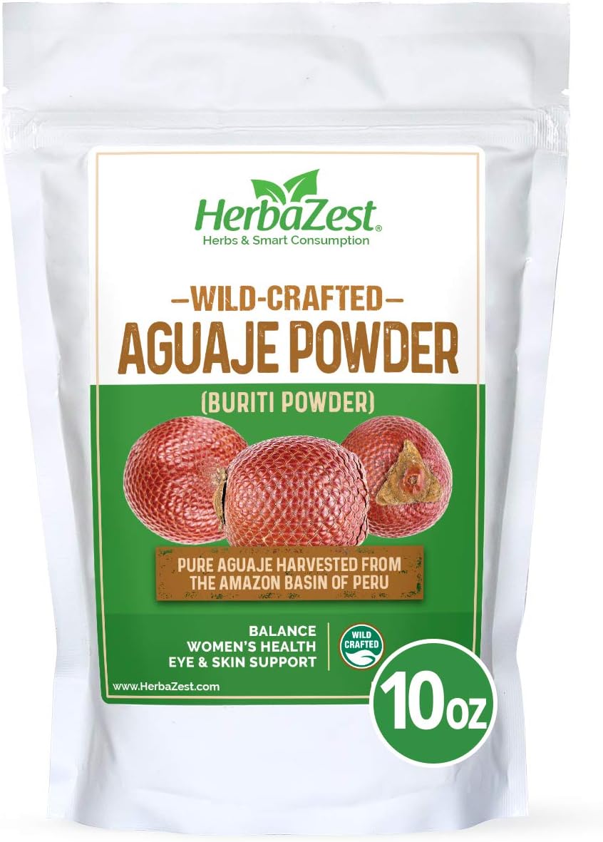 HerbaZest Aguaje Powder Superfood for Women – 10oz (283g) – Wild Crafted & 100% Pure – Vegan & Gluten Free – Perfect for Smoothies & Juices, Snacks, Baking, Yogurt & Cereal, Ice Cream & More