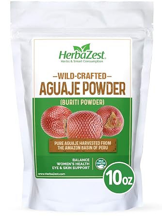 HerbaZest Aguaje Powder Superfood for Women 10oz 283g Wild Crafted & 100% Pure Vegan & Gluten Free Perfect for Smoothies & Juices, Snacks, Baking, Yogurt & Cereal, Ice Cream & More