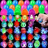 FLY2SKY Easter Eggs, 25P Easter Eggs + 25 LED Light Up Rings 3D Easter Basket Stuffers Glow In the Dark Easter Egg Fillers Easter Party Favors Easter toys Gift Easter Hunt for Kids Girls Boys