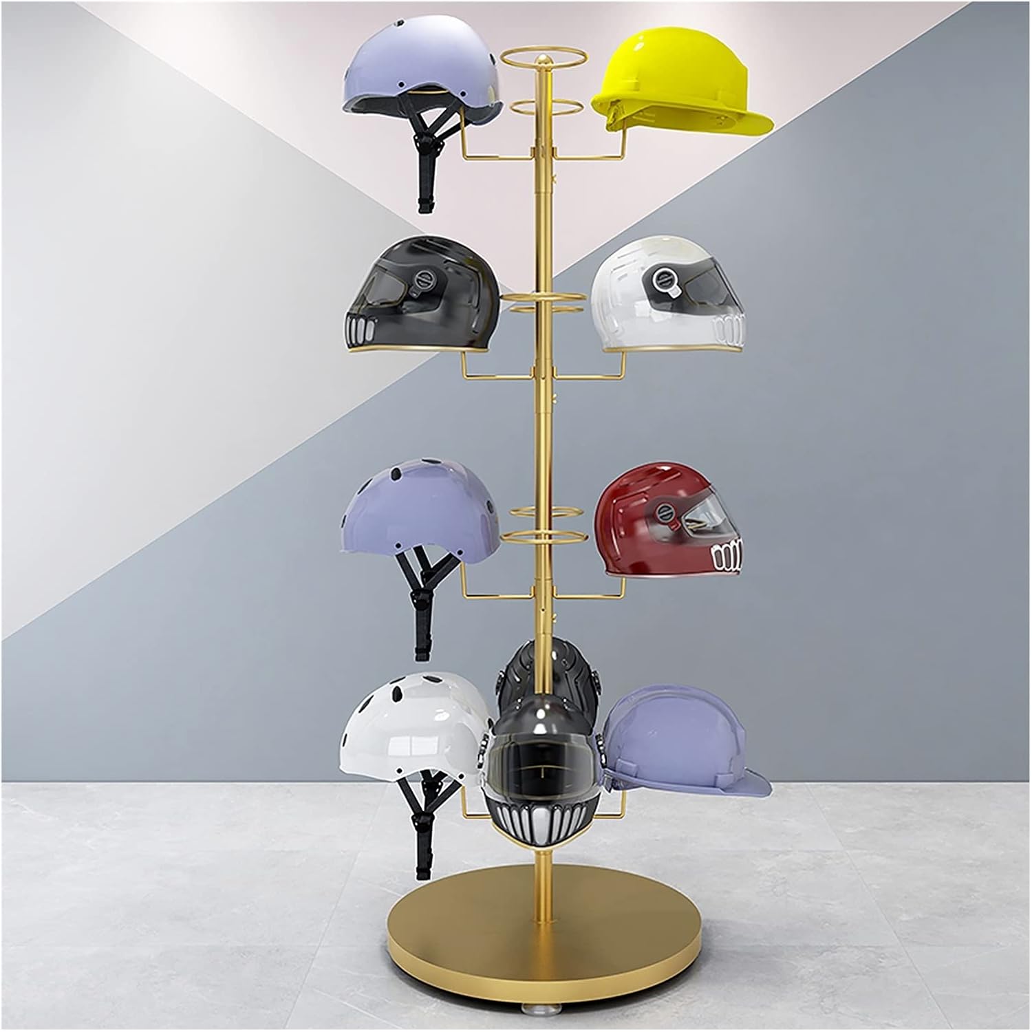 Hat Rack Modern Iron Freestanding Hat Rack Stand with 16 Circular Hooks for Retail Display Large Helmet Holder Organizer Easy to Install