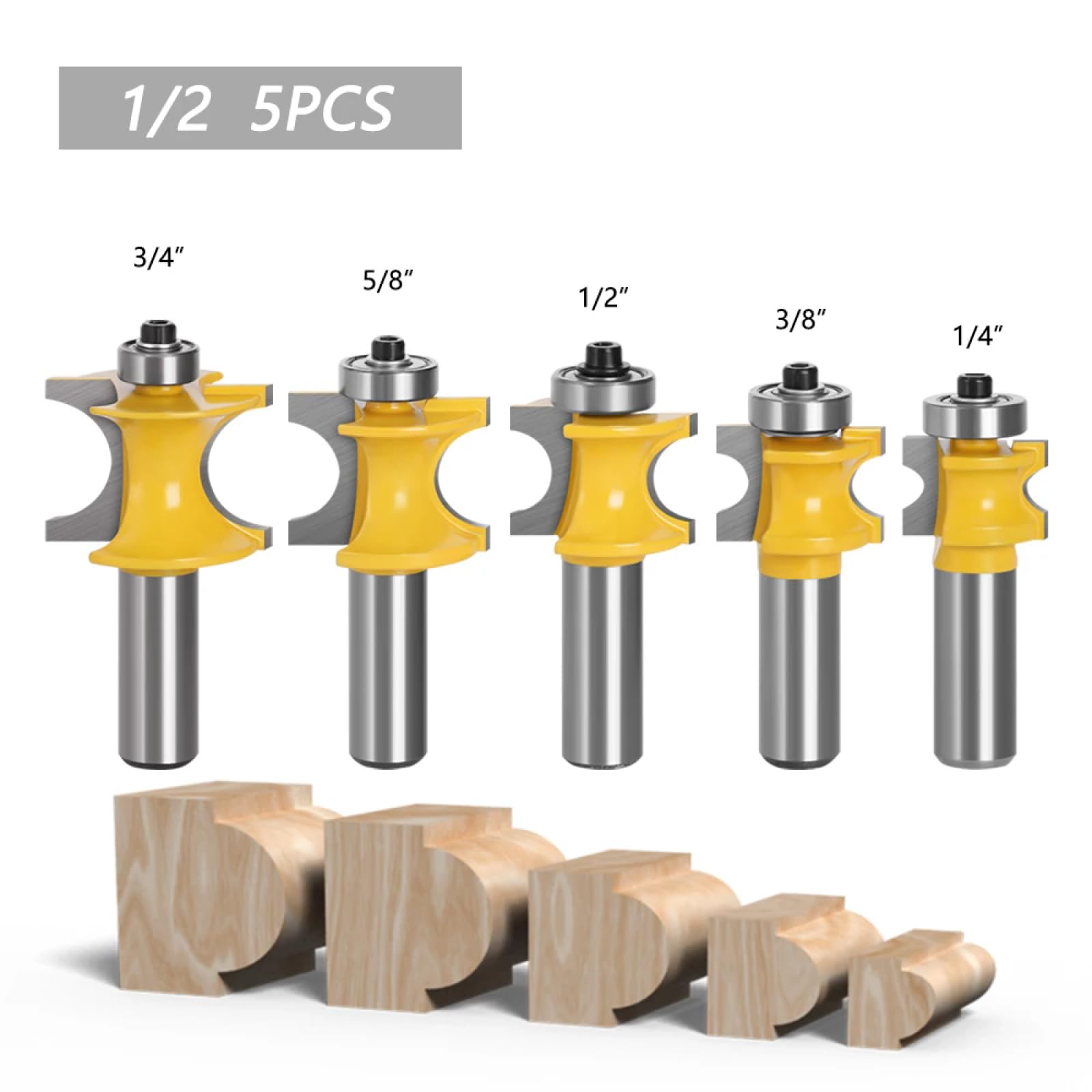 Broca Semiredonda Bullnose De 5 Uds Con Brocas De Fresa De Rodamiento Para Herramienta De Carpintería De Madera Fresa,vástago De 12,7 Mm