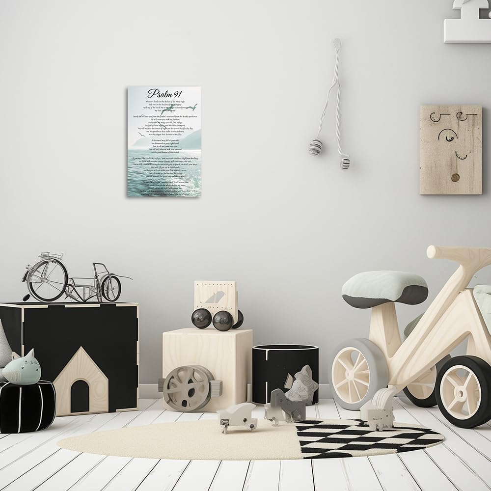 QIXIANG Bible Verse Wall Art Psalm 91 Picture Wall Decor Religious Paintings Christian Scripture Artwork Church Decor Framed(Blue,12L x 18W) - Image 5