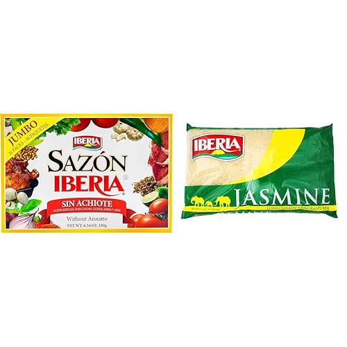 Sazon Iberia sin Achiote 6.34 onzas (36 paquetes) + arroz Iberia Jasmine, 10 libras.