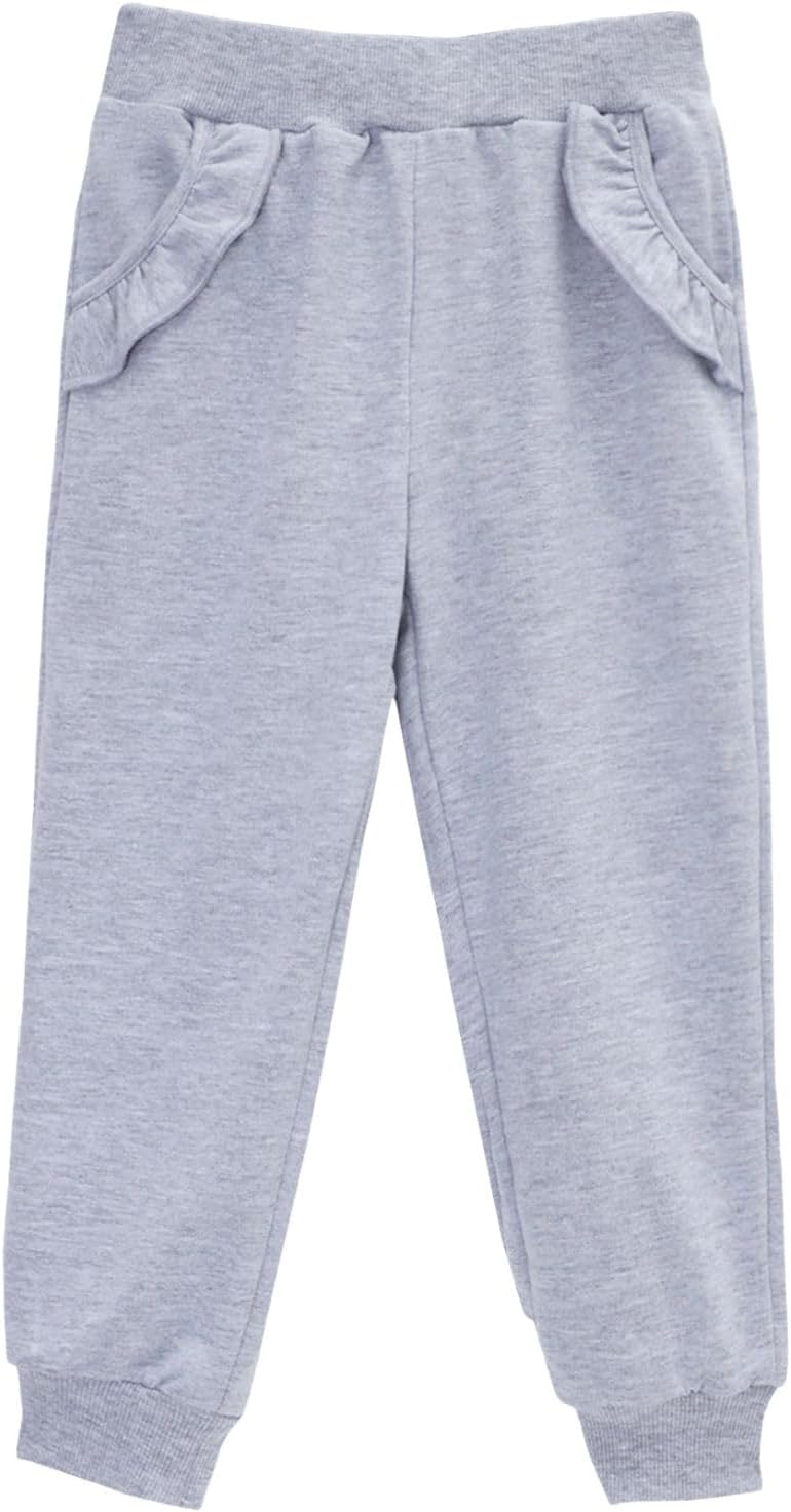 HILEELANG Toddler Girls' Jogger Pants 3-Pack Pull on Cotton French Terry Solid Ruffle Pocket SweatPants12M-7Y - Image 4