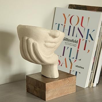 Ellementry Restive Face Ecomix Sculpture - White | Home Decor Showpiece Gift | Figurines | Living Room, Bedroom & Table Top Decoration Accessories | Decorative Gifting Item for Diwali