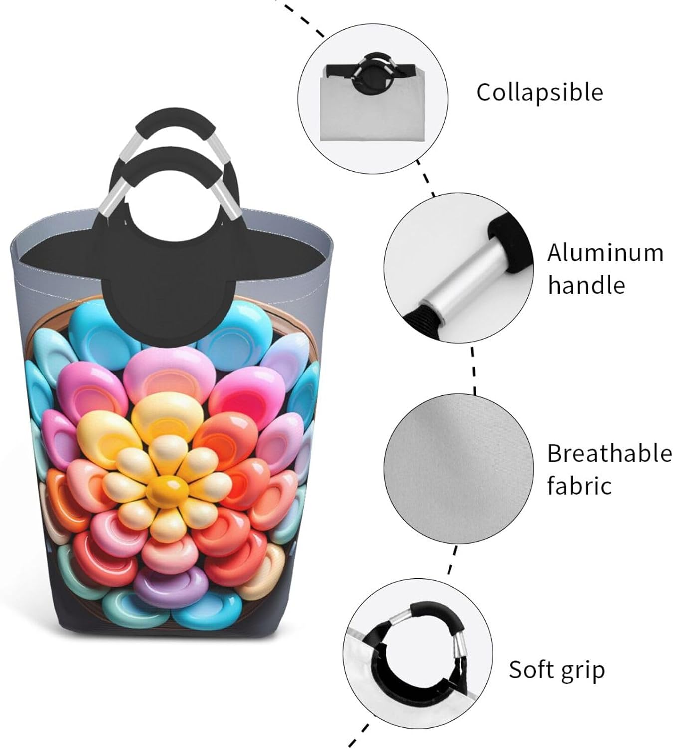 Colorful Candy Foldable Square Storage Bag, 50L Dirty Clothes Laundry Basket, Suitable for Laundry Room, Dormitory, Bedroom