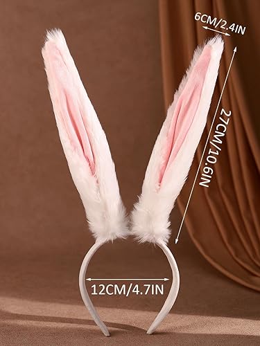 Miniatura 3 de CAKURE Diadema de orejas de conejo peludas, diadema de orejas de conejo, diadema para fiesta de cosplay, accesorios para el cabello para mujeres y
