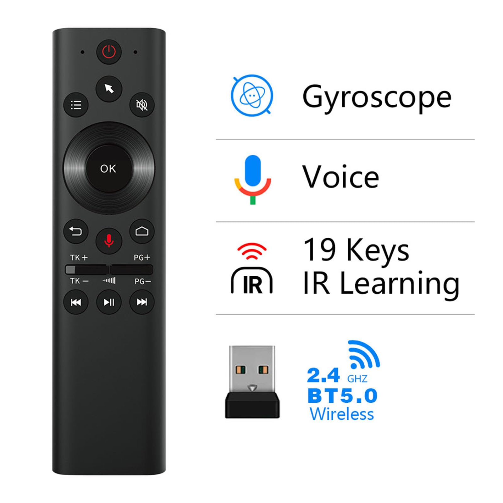 Amazon | 2.4 グラム BT 5.0 ワイヤレス音声リモコン USB エアリモート