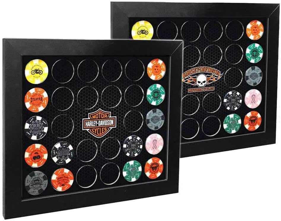 Harley-Davidson Poker Chip Collectors Frame, Holds 26 Chips, Made in USA 6925