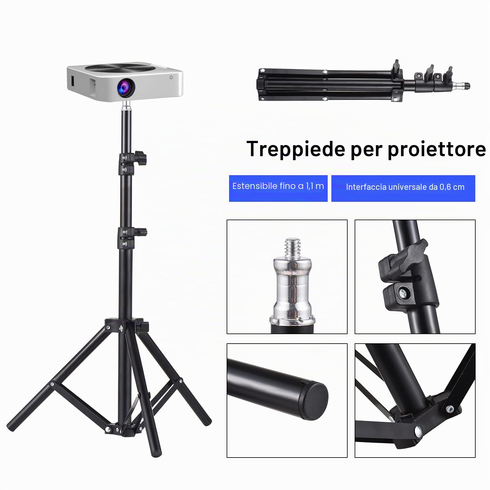 Universale Proiettore Treppiede Stand Lega di Alluminio Portatile Estensibile Titolare con 1 4 Interfaccia Regolabile Altezza per LCD