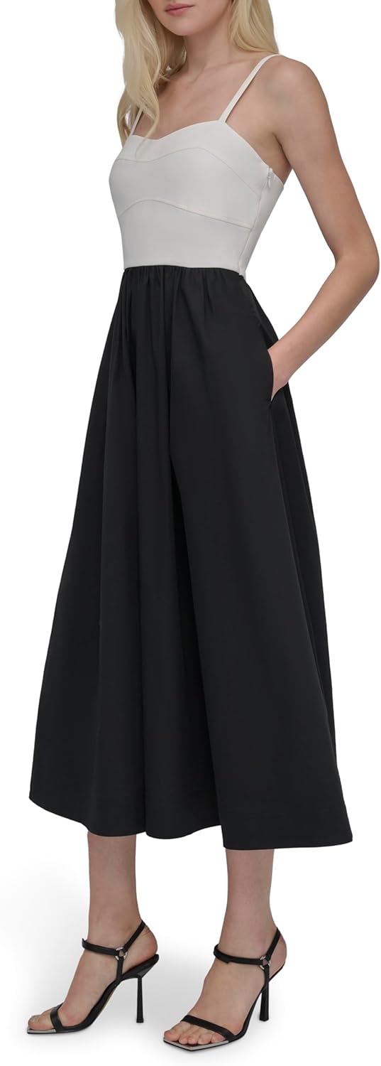 DKNY Womens Spaghetti Strap Sweatheart Neck Two Tone Midi Dress - Image 3