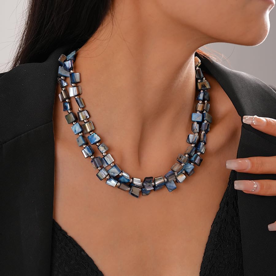 Boho Layered Shell Beaded Necklaces for Women Colored Bead Choker Necklace Holiday Summer Necklace - Image 5