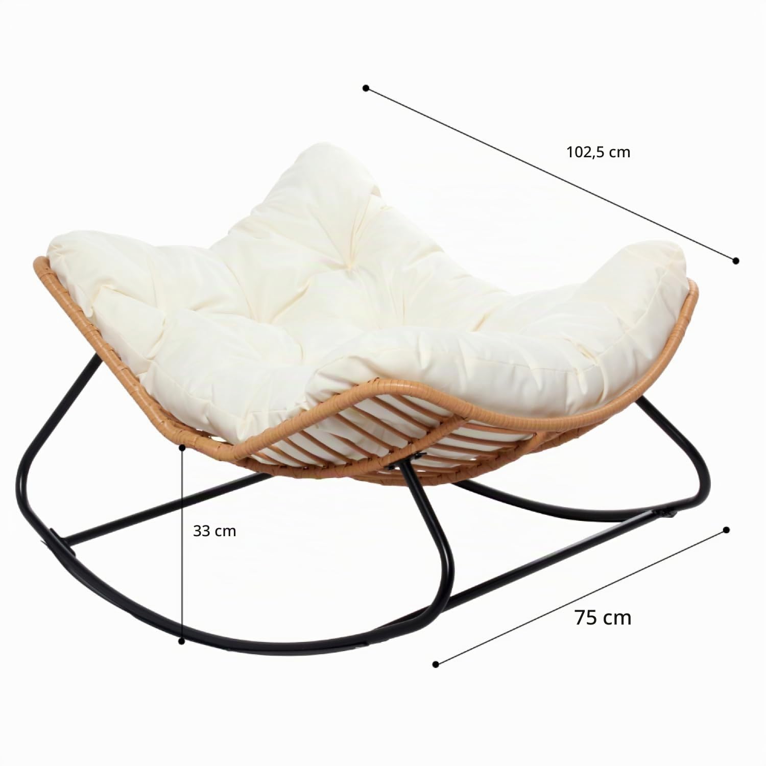 Fauteuil à Bascule CANGGU Résine Tressée Naturel 116cm