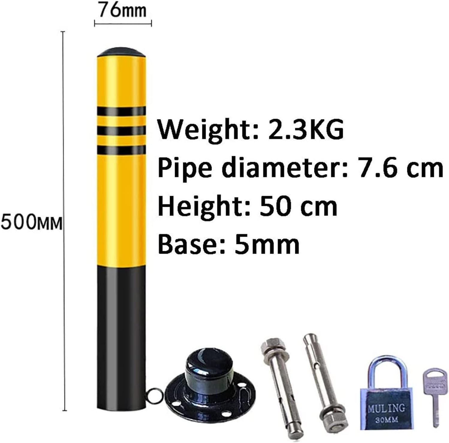 Driveway Barrier Steel Safety Bollard Removable Parking Guardrail Stop Sign for Garage Parking Traffic Pole 500x76mm