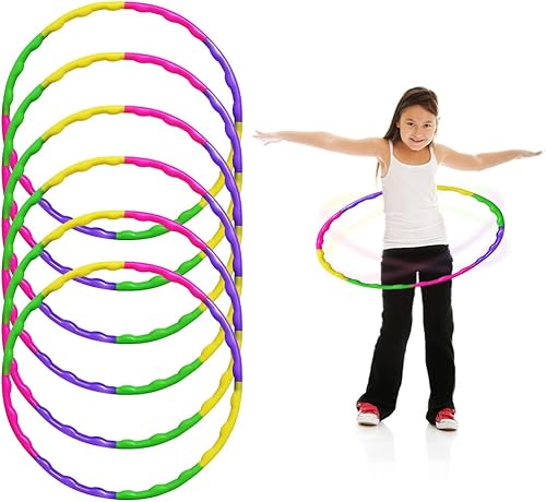 ArtCreativity Hula Hoop para niños (paquete de 6), tamaño ajustable para ejercicio, 8 secciones desmontables Hoola Hoops, juguetes de patio para