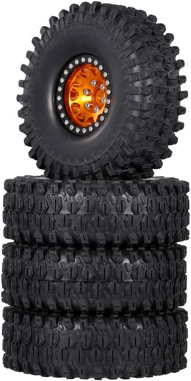 GoolRC 4PCS 1.9 Inch RC Crawler Rubber Tires with Metal Rim for 1/10 RC Rock Crawler Traxxas TRX-4 TRX-6 Axial Scx10 90046 RC4WD RC Car Parts (Golden)