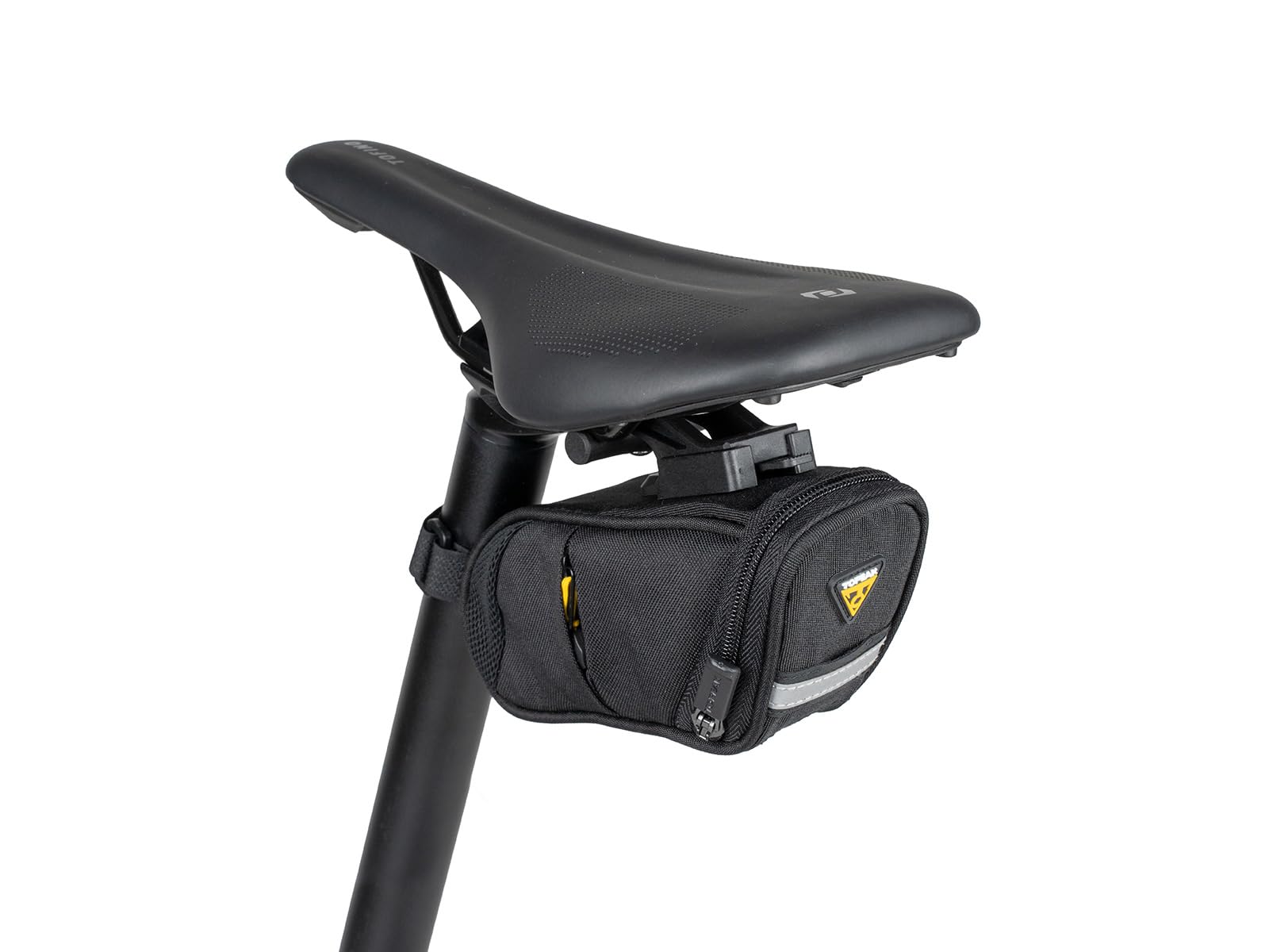 Topeak Aero Wedge Pack DX Small – Sac de Selle Extensible de 0,5 l avec Support QuickClick F25, Bande réfléchissante et Poches latérales pour Outils