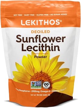 Sunflower Lecithin Powder Deoiled | 1760mg Phosphatidyl Choline Per Serving | Omega-6 & Omega-9 | Soy-Free, Non-GMO, Gluten-Free, Vegan | Perfect for Liposomal Vitamin C | 16oz 454g