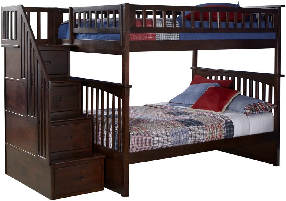 Columbia Staircase Bunk Bed Full Over Full in an Antique Walnut Finish Home & Kitchen