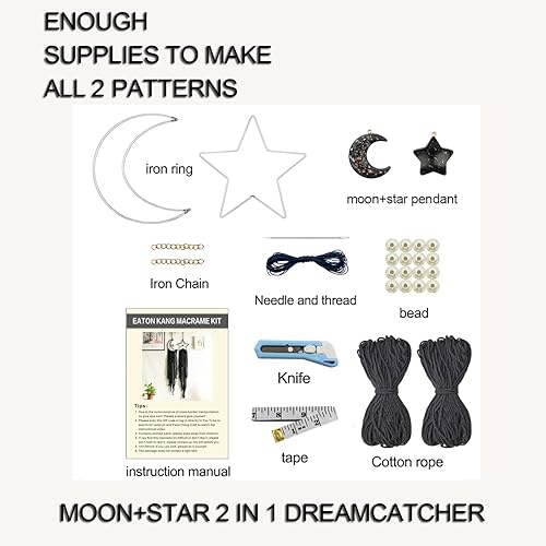 Miniatura 2 de Kit de macramé 2 en 1, luna negra + estrella para adultos principiantes, incluye cordón de macramé e instrucciones con video, suministros para