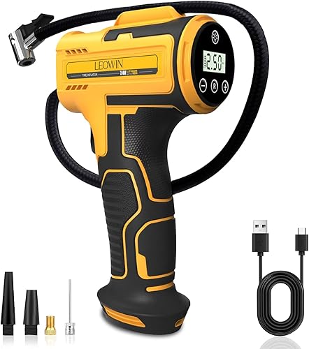 Inflador de neumáticos, compresor de aire portátil, bomba de aire de mano inalámbrica con medidor digital de presión de neumáticosluz LED, bomba de