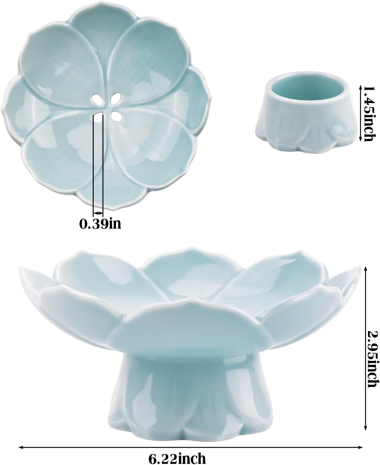 WANDIC Light Cyan Flower Arrangement Supplies, Lotus Shaped Floral Holder with Tall Feet for Ikebana Floral Vase for Floristry Dish Tray Decoration